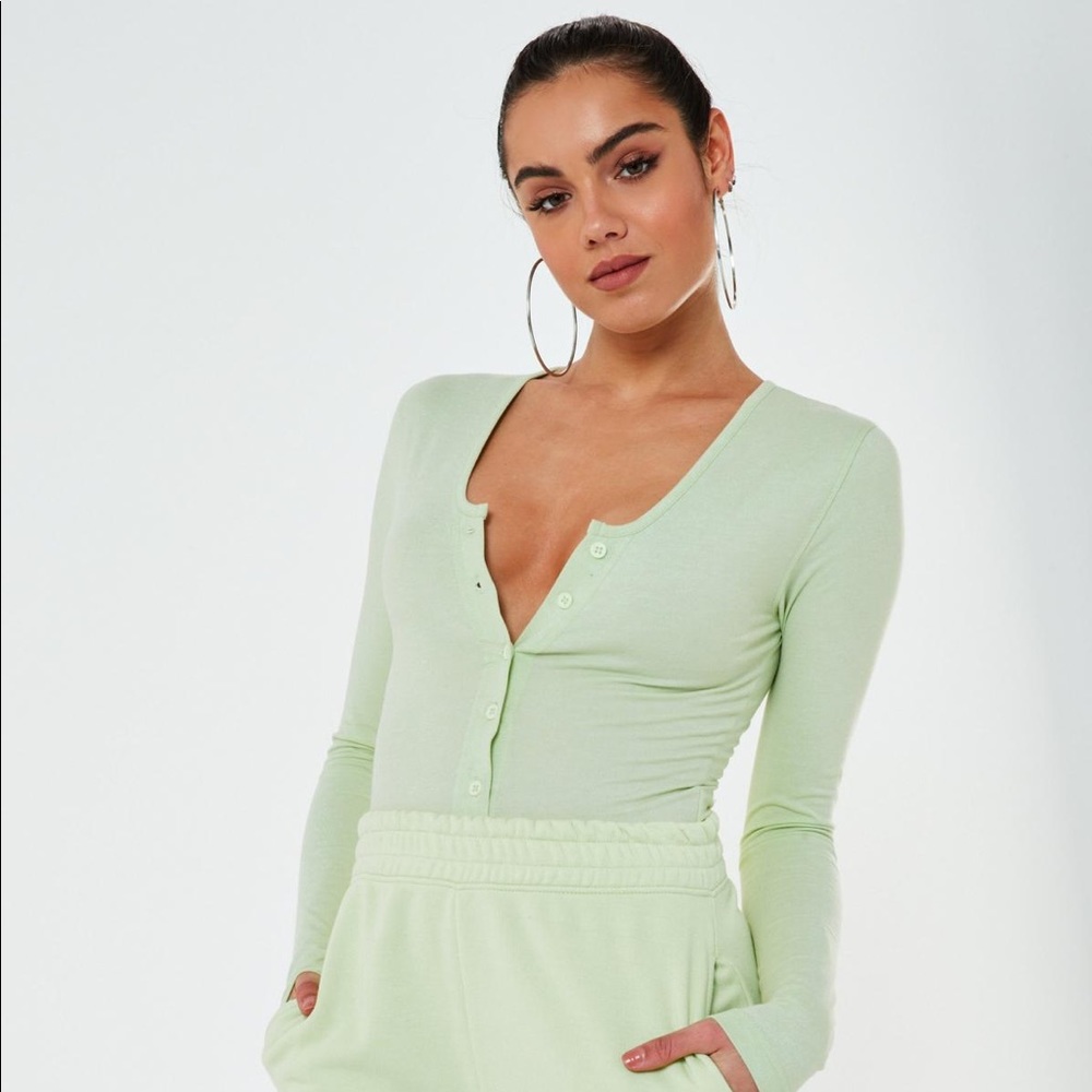 Missguided sage green button up body suit